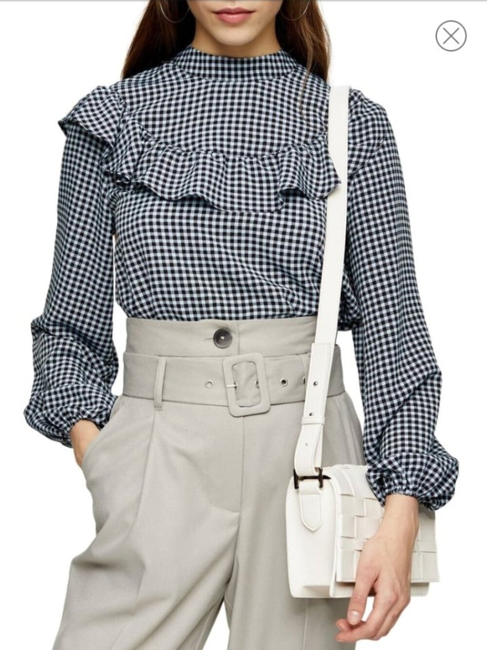 Topshop Frill Ruffle Yoke Gingham Blouse Blue Size 8